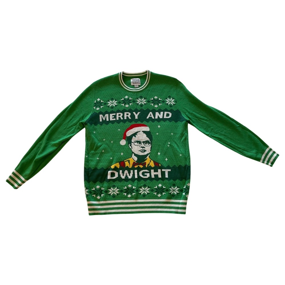 The Office Merry and Dwight Ugly Christmas Sweater Green Adult Size M‎